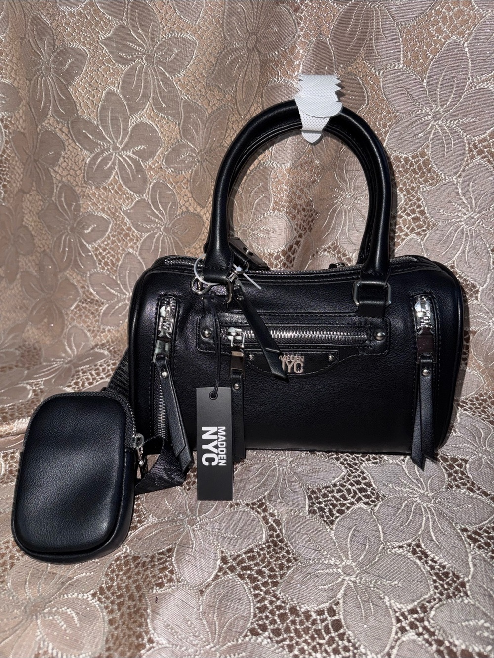 NWT Madden NYC Black Barrel Bag